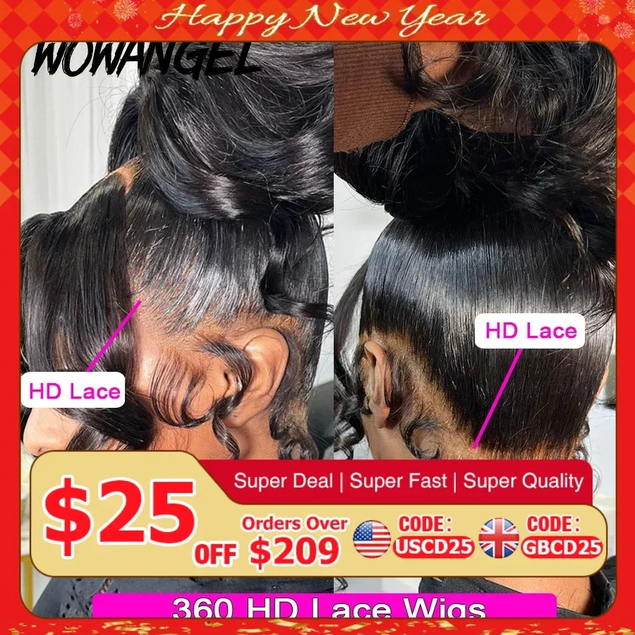 Wow Angel 360 HD Lace Frontal Wigs Body Wave Full Lace Wigs Human Hair Wigs Pre Plucked Peruvian Hair High Ponytail For Woman