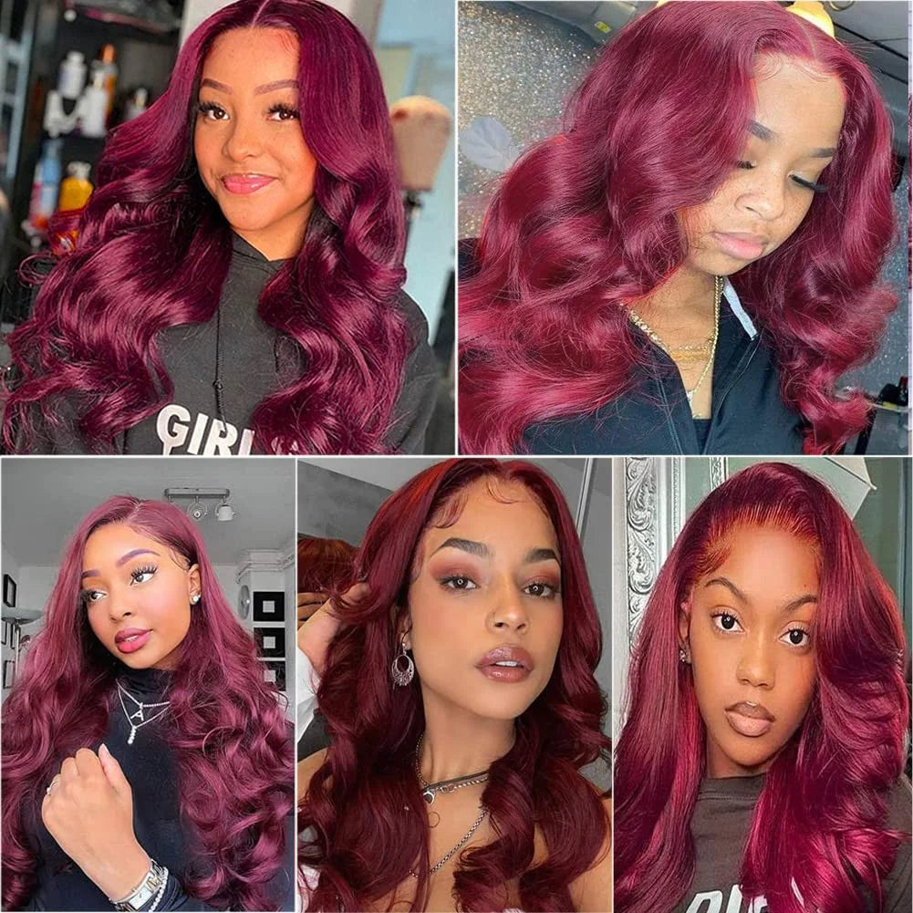 Body Wave Wig Burgundy Lace Front Wig 13x4 13x6 Hd Lace Frontal Wig 4x4 Lace Wig Human Hair Pre Plucked 99j Red Colored Wig