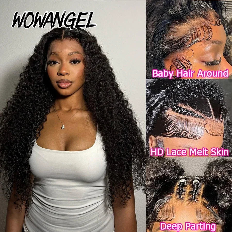 Wow Angel 13x6 HD Lace Full Frontal Wigs 250% Burmese Curly Human Hair Wigs Skins Melted Pre Plucked Brazilian Hair For Women