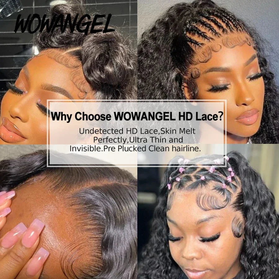 Wow Angel Water Wave HD Full Lace Frontal Wigs 36 inches 250% Human Hair Wigs Brazilian Hair Pre Plucked Glueless Wigs For Women