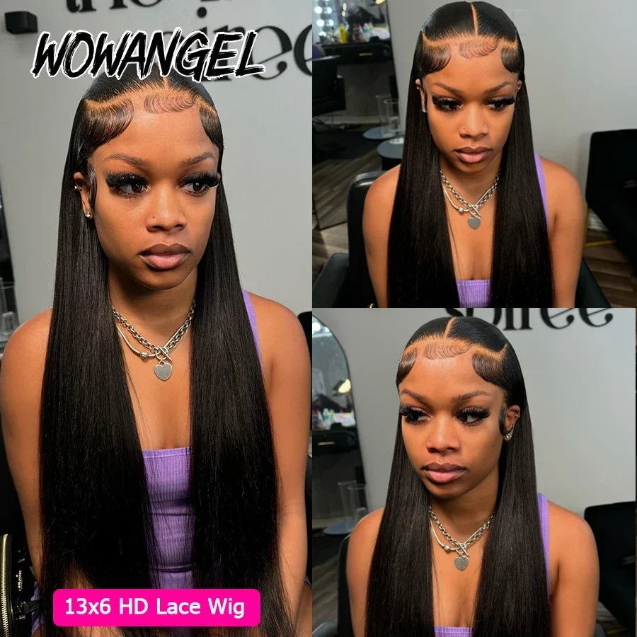 34in Jet Black 13x6 HD Transparent Lace Frontal Wigs Bone Straight Pre Plucked Real HD Lace Front Wigs Glueless 250% Virgin Hair