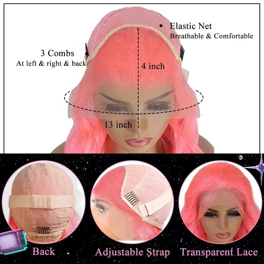 250% Density Light Pink Bone Straight Pink Human Hair Wig 30 Inch 13x6 HD Transparent Lace Frontal Wigs Real Human Hair