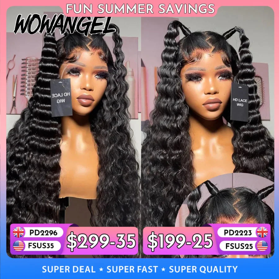 Wowangel 13x6 HD Lace Frontal Wig Loose Deep Wave Wigs Melt Skin 34inch HD Lace Front Human Hair Wig Brazilian Hair Pre Plucked