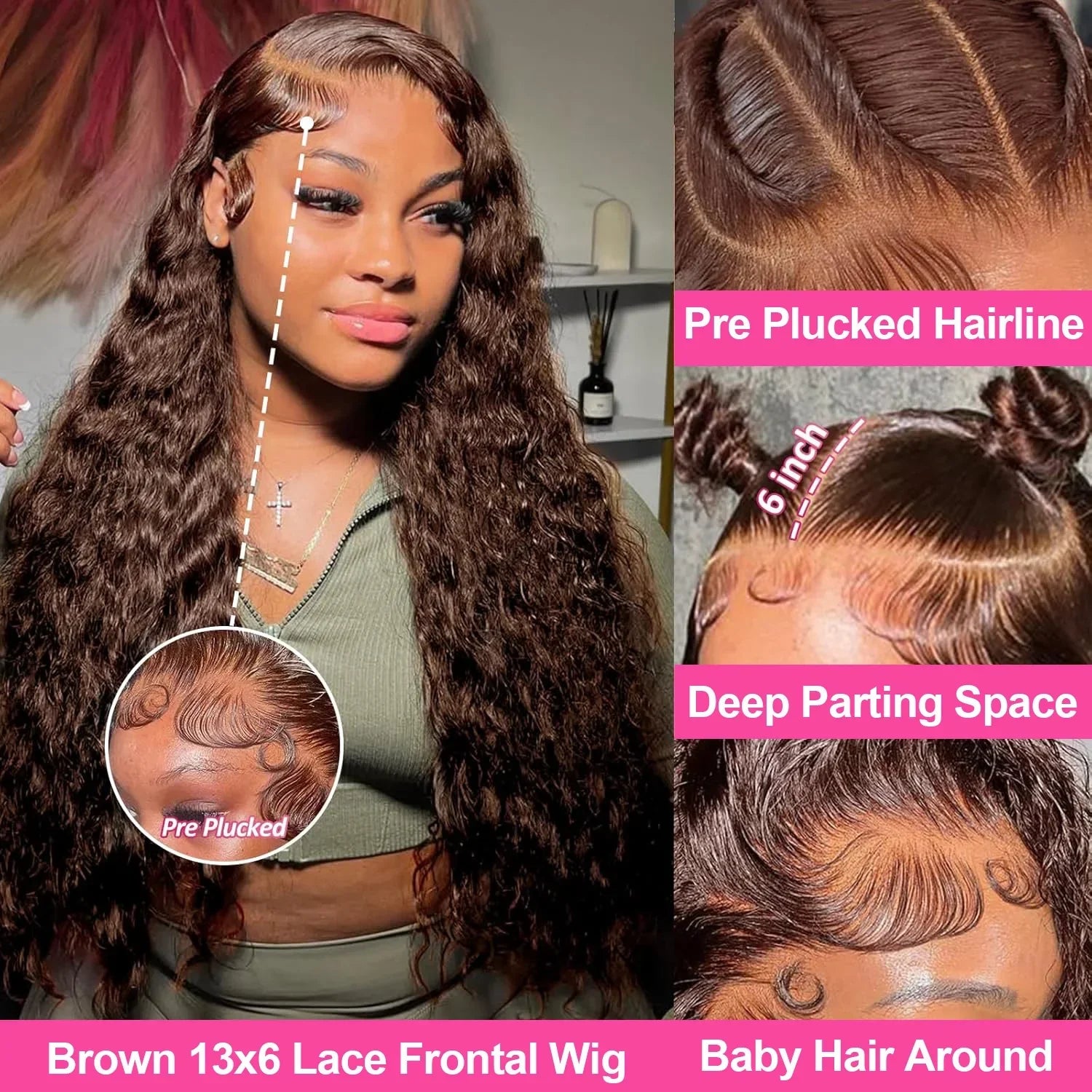 13x4 Chocolate Brown Water Curly Lace Front Wig #4 Colored Human Hair Wigs Pre Plucked Deep Wave 13x6 HD Lace Frontal Wigs 200%