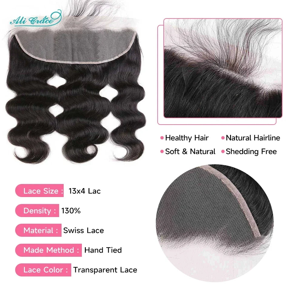 Ali Grace Hair Brazilian Body Wave Bundles With Frontal 13x4 Body Wave Human Hair 3 Bundles With 13x4 Frontal Transparent Lace