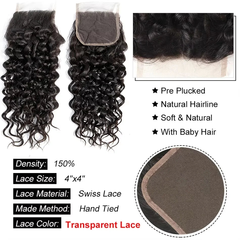 Water Wave Bundles With 4x4 Lace Closure Burmese Virgin Human Hair Water Curly Bundles With Closure Human Hair Weave Extension