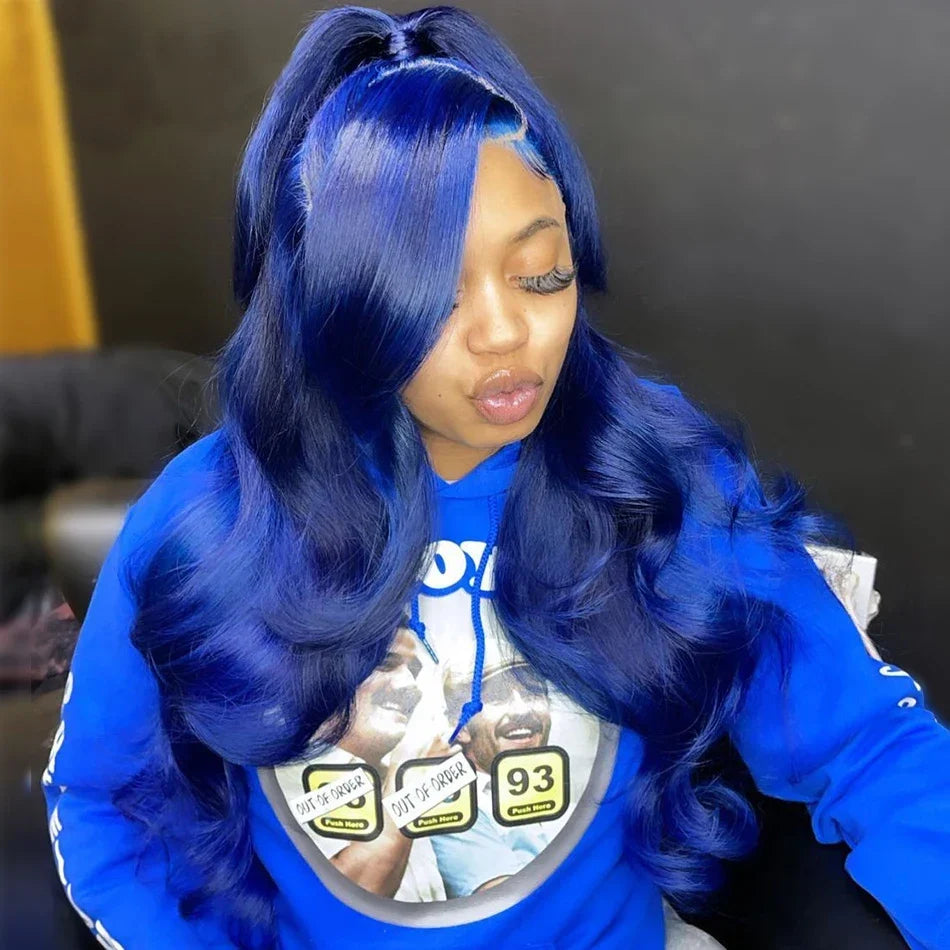 Sapphire Blue Lace Front Wig Body Wave Human Hair Wigs Dark Blue Color Transparent Pre Plucked Lace Frontal Wigs For Black Women