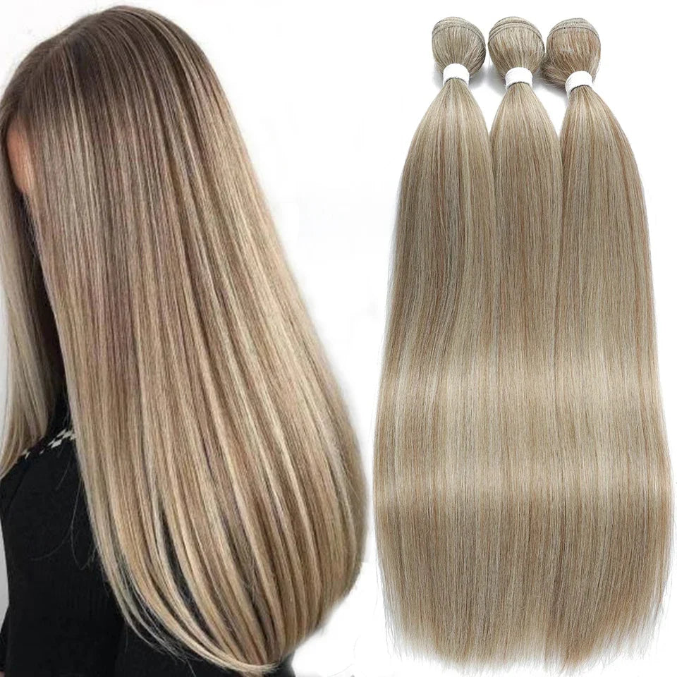 613 Honey Blonde Straight Hair Bundles Ombre Hair Extension 30 32 34 36Inch Super Long Hair Grey Synthetic Straight Hair Weaving