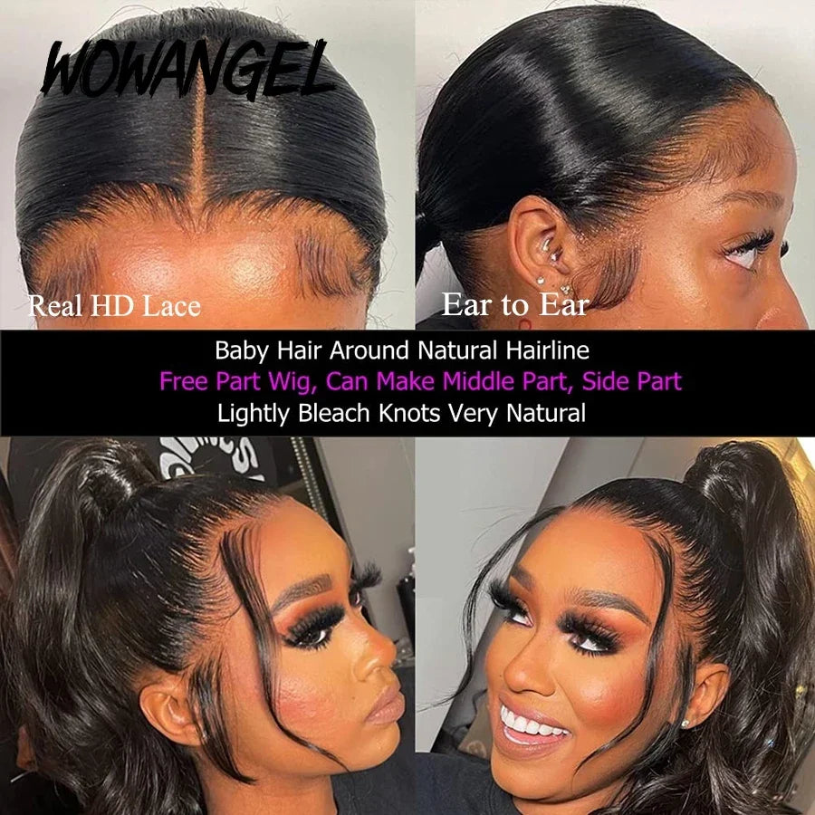 Wow Angel 36inch 13x6 HD Lace Frontal Human Hair Wigs Straight Virgin Hair Full Frontal Wigs for Woman Natural Scalp Melt Skins