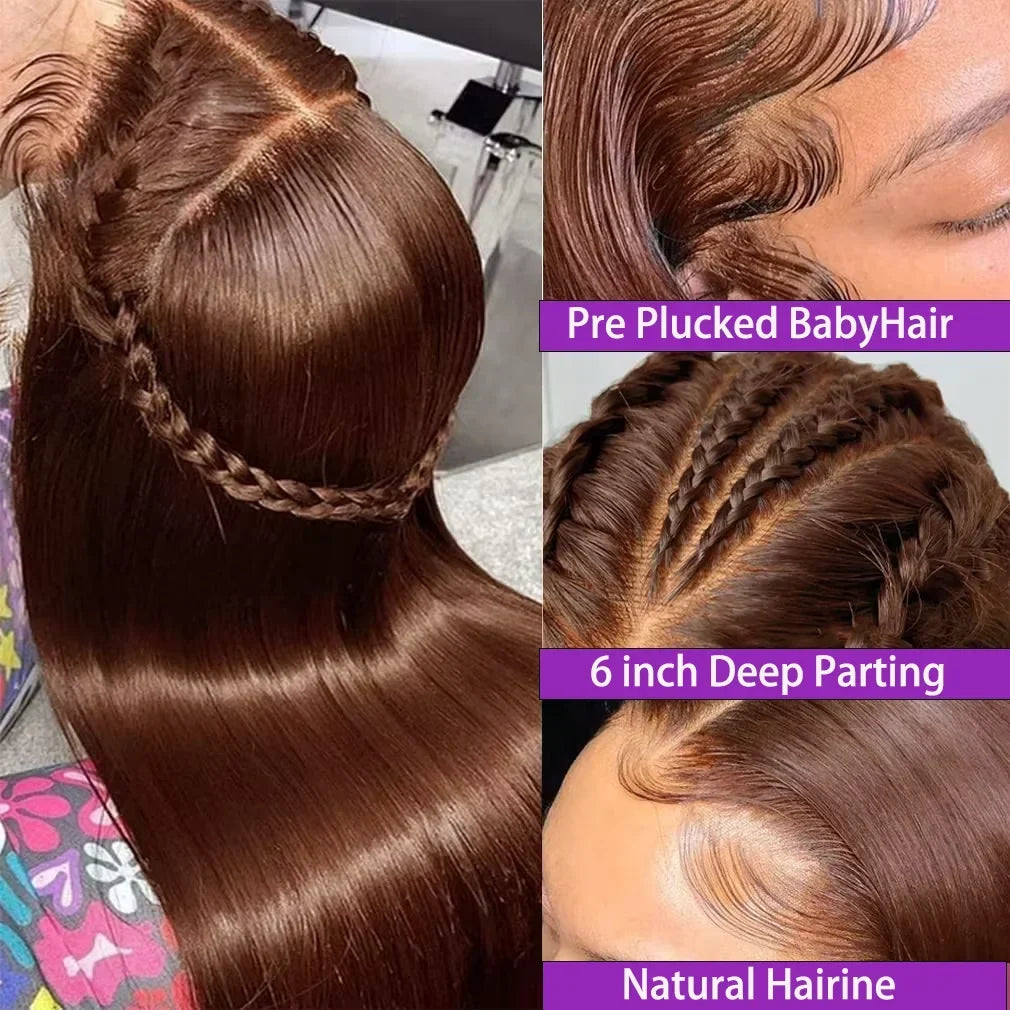 13X6 Chocolate Brown Lace Front Wigs 13X4 Bone Straight Human Hair 30 32 Inch Lace Frontal Colored Wig 100% Brazilian For Women