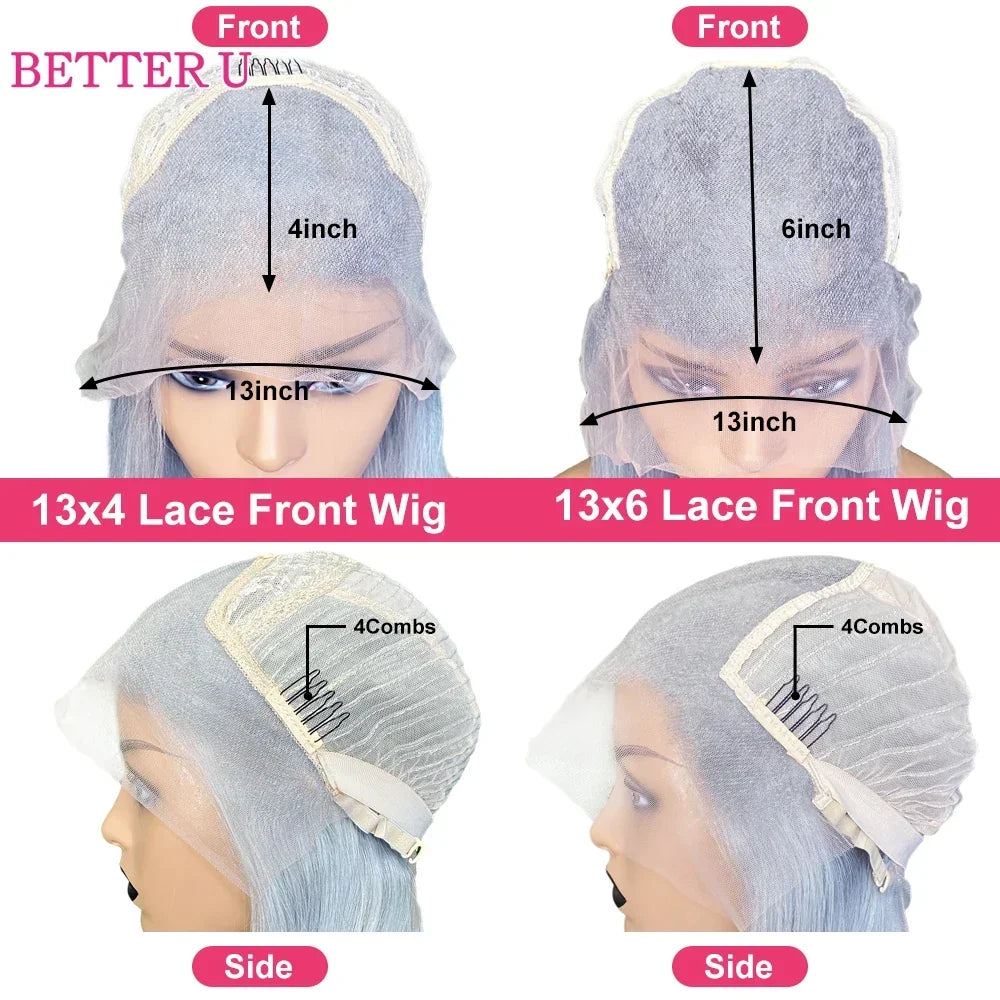 Ombre Blue Human Hair Wig Body Wave 13x4 13x6 Transparent Lace Front Wigs For Women Pre Plucked Colored Brazilian Remy Hair