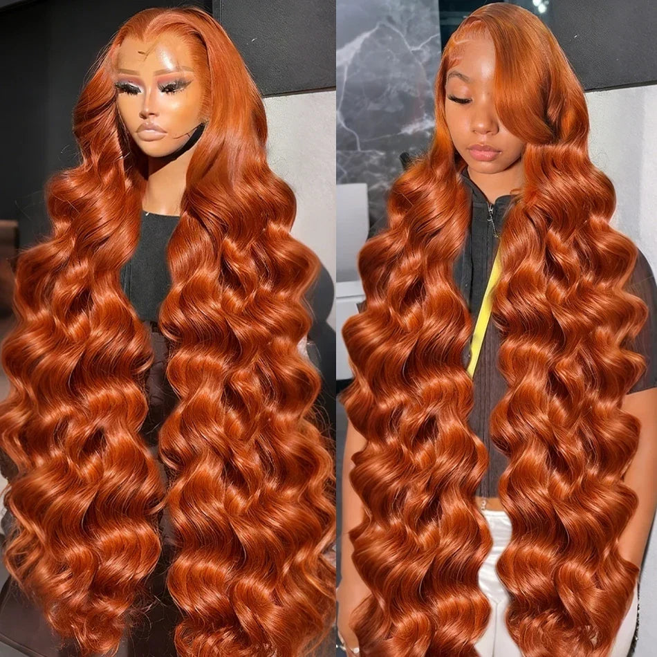 Ginger Human Hair Wigs Body Wave Frontal Wig 13X6 Human Hair 30 Inch Colored Lace Front Wig Brazilian Hair 250 Density For Women