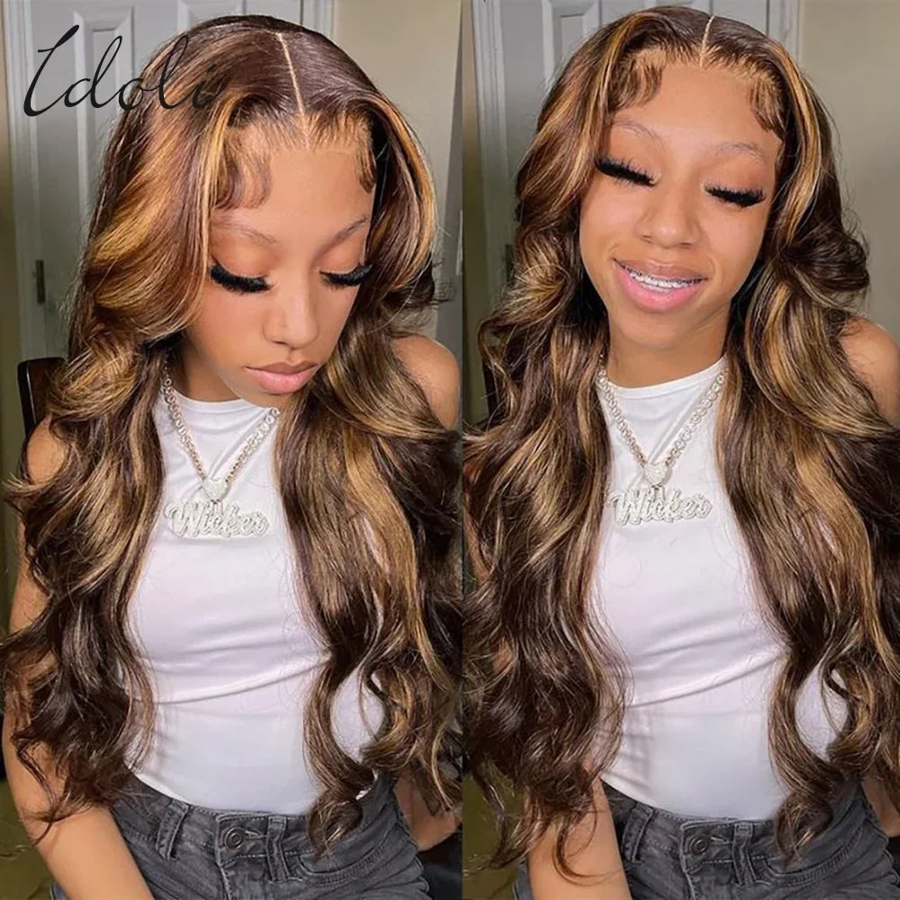 Highlight Wig Human Hair Body Wave Lace Frontal Wigs Colored 13x4 Lace Frontal Wig P4/27 Ombre Honey Blond Lace Front Human Hair