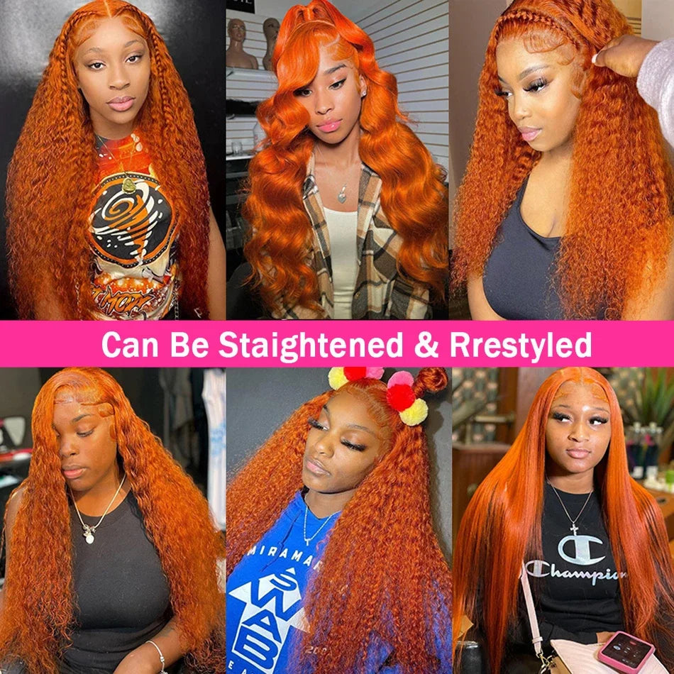 30 inch 13x4 Orange Ginger Lace Front Wig Body Wave Lace Frontal Wig Brazilian Ginger Human Hair Colored Wigs Pre Plucked