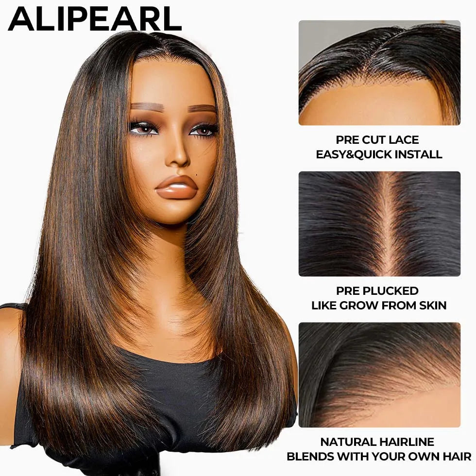 Alipearl Hair Layered Straight Hair Customized Color Highlight Wig 5×5 Lace Closure & 13×4 Lace Frontal Wig Super Natural Hair