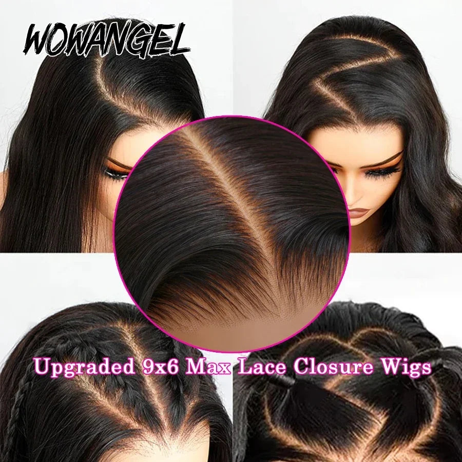 WowAngel 34inches Pre Cut 9x6 HD Lace Closure Wigs Wear To Go Glueless 250% Body Wave Human Hair Wigs Pre Plucked Brazilian Hair