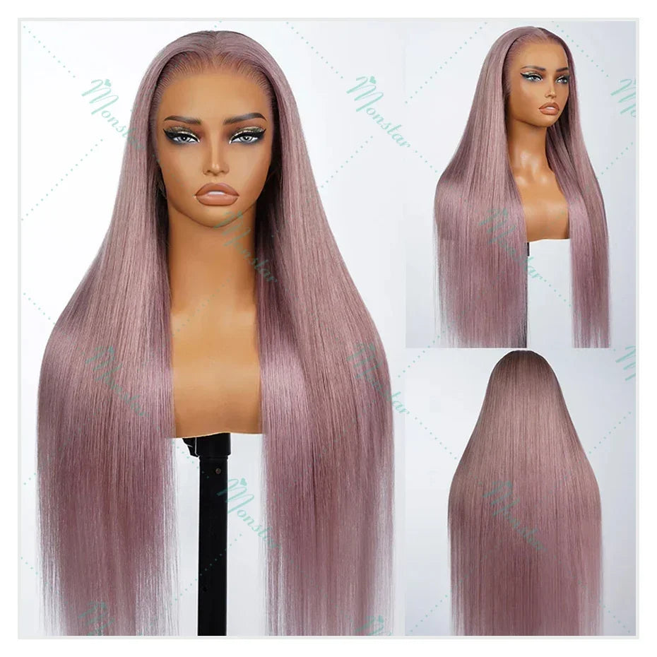 Monstar 13x6 Ash Purple HD Lace Frontal Wig Human Hair Pre Plucked Vietnamese Raw Straight Rose Gold Hair Colored Wigs For Women