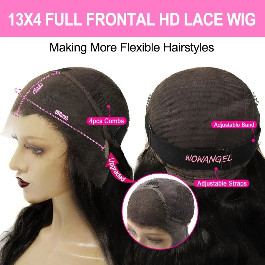 250% Chocolate Brown 13x6 HD Lace Front Human Hair Wigs 13x4 Full Frontal Water Wave Wig PrePlucked Undetectable Lace Curly Hair