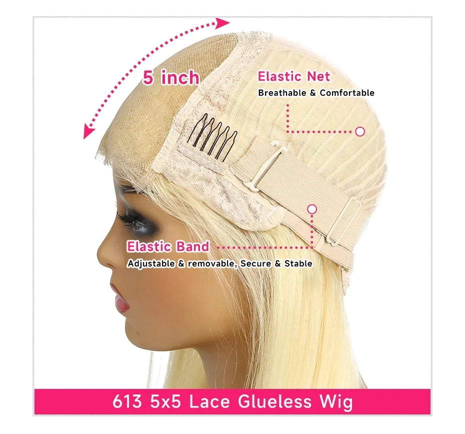 Blonde Preplucked Wigs 613 5x5 Transparent Lace Closure Wig Bone Straight Brazilian Remy Human Hair Lace Wigs For Black Women