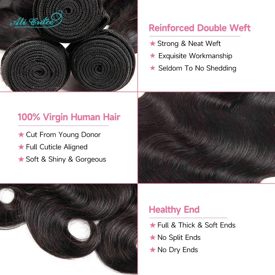Ali Grace Hair Brazilian Body Wave Bundles With Frontal 13x4 Body Wave Human Hair 3 Bundles With 13x4 Frontal Transparent Lace