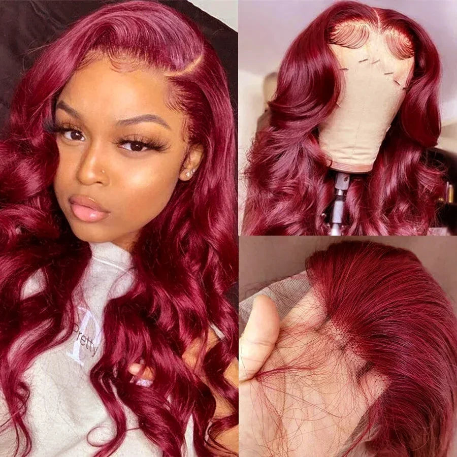 Body Wave Wig Burgundy Lace Front Wig 13x4 13x6 Hd Lace Frontal Wig 4x4 Lace Wig Human Hair Pre Plucked 99j Red Colored Wig