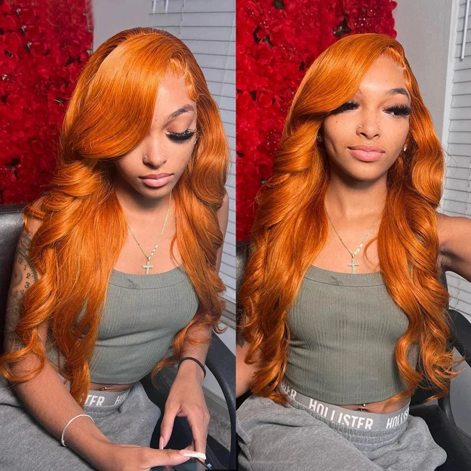 30 inch 13x4 Orange Ginger Lace Front Wig Body Wave Lace Frontal Wig Brazilian Ginger Human Hair Colored Wigs Pre Plucked