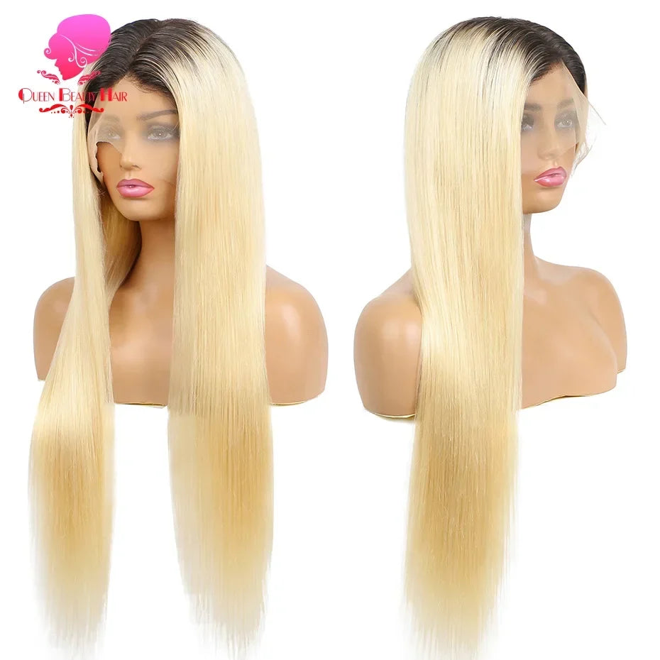 13x6 Lace Frontal Wig 1B 613 Ombre Blonde Full Lace Human Hair Wig Dark Roots Pre Plucked  Lace Front Human Hair Wigs for Women