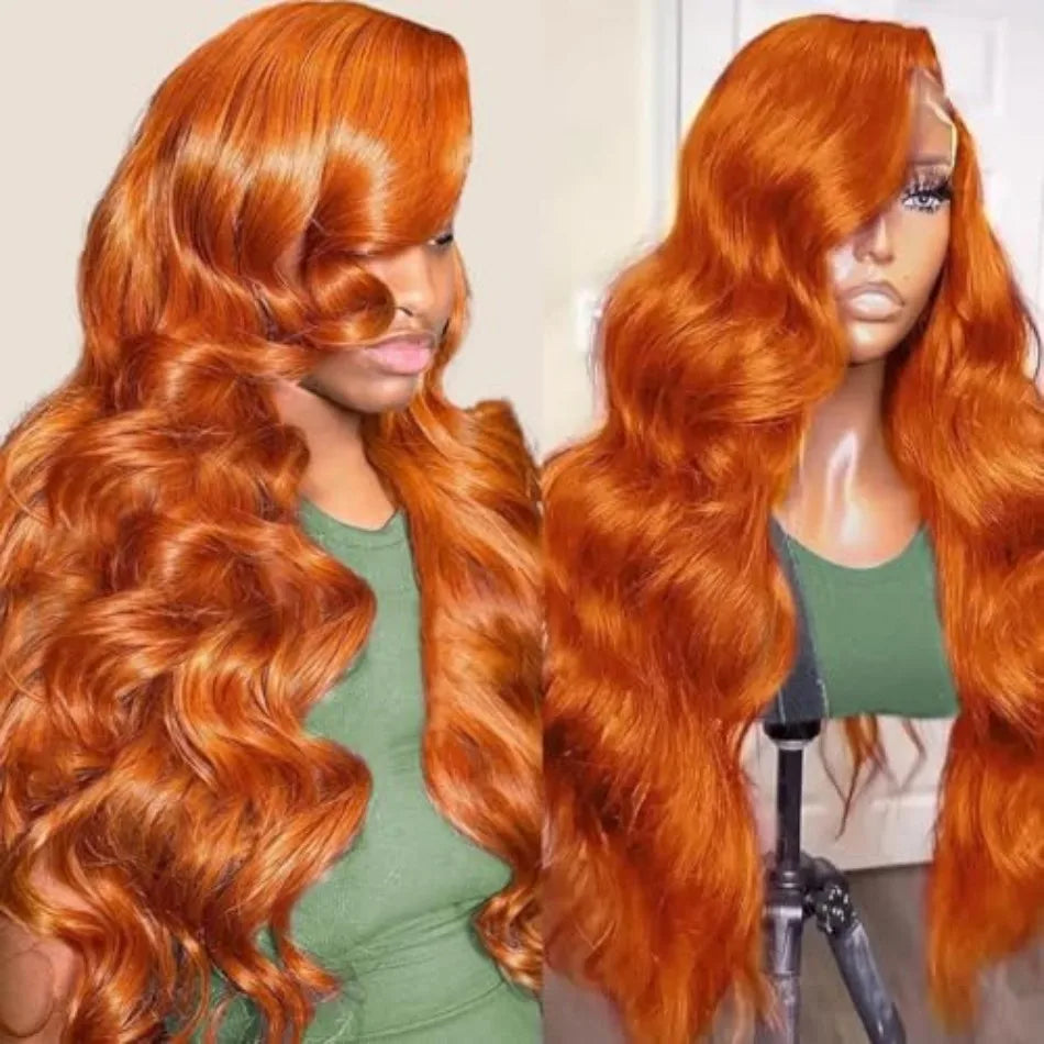 Ginger Human Hair Wigs Body Wave Frontal Wig 13X6 Human Hair 30 Inch Colored Lace Front Wig Brazilian Hair 250 Density For Women