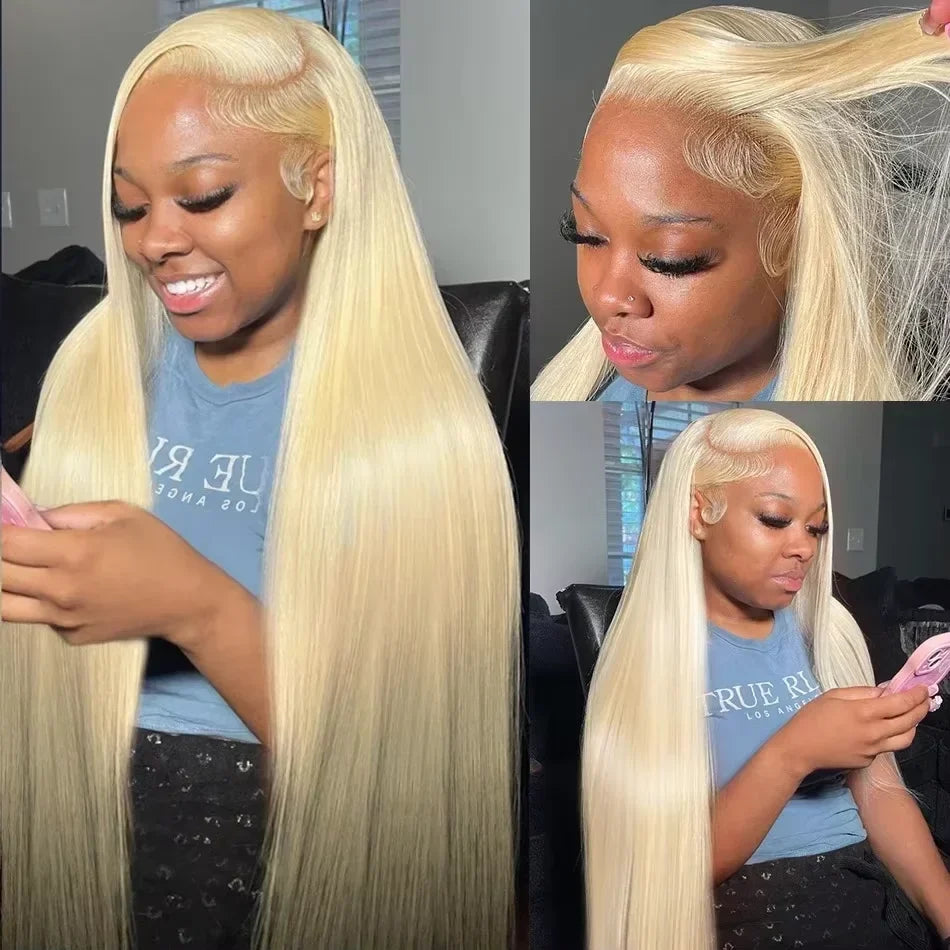 13x6 Hd Lace Frontal Wigs 613 Blonde Straight 100% Human Hair Wig 30 32 Inch Brazilian 200 Density Human Hair Colored Lace Front Pre Plucked Wig