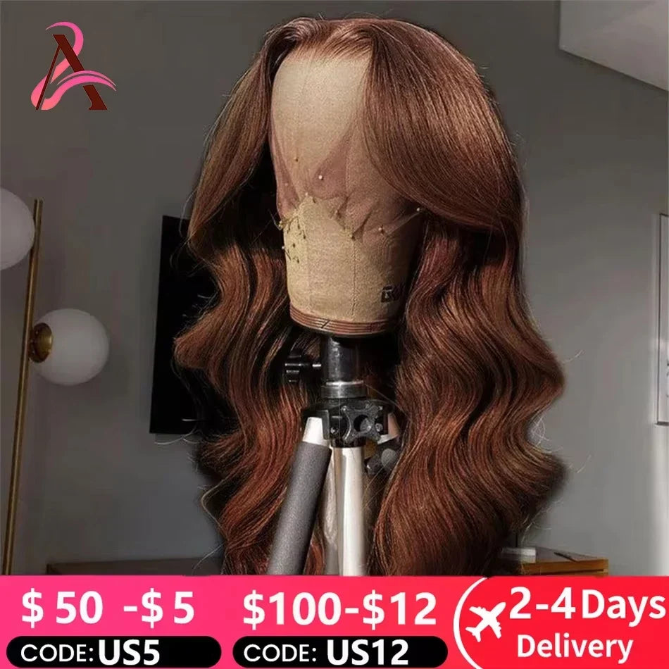13x4 Chocolate Brown Lace Front Wigs 13x6 HD Transparent Lace Frontal Wig Colored Bleached Body Wave Human Hair Wigs For Women
