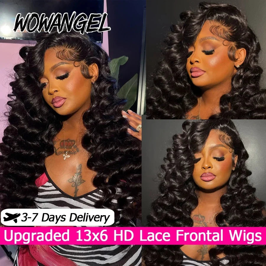 Loose Wave Lace Front Human Hair Wigs Jet Black 13x6 HD Lace Frontal Wigs SkinLike HD Lace Pre Plucked Glueless Wig For Women