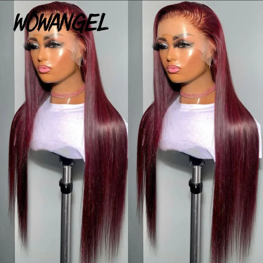 Pre Cut Lace Wig 99J Burgundy 13x6 HD Lace Frontal Human Hair Wig 30inch Straight Wigs Melt Skins 250% Red Colored Wig For Woman