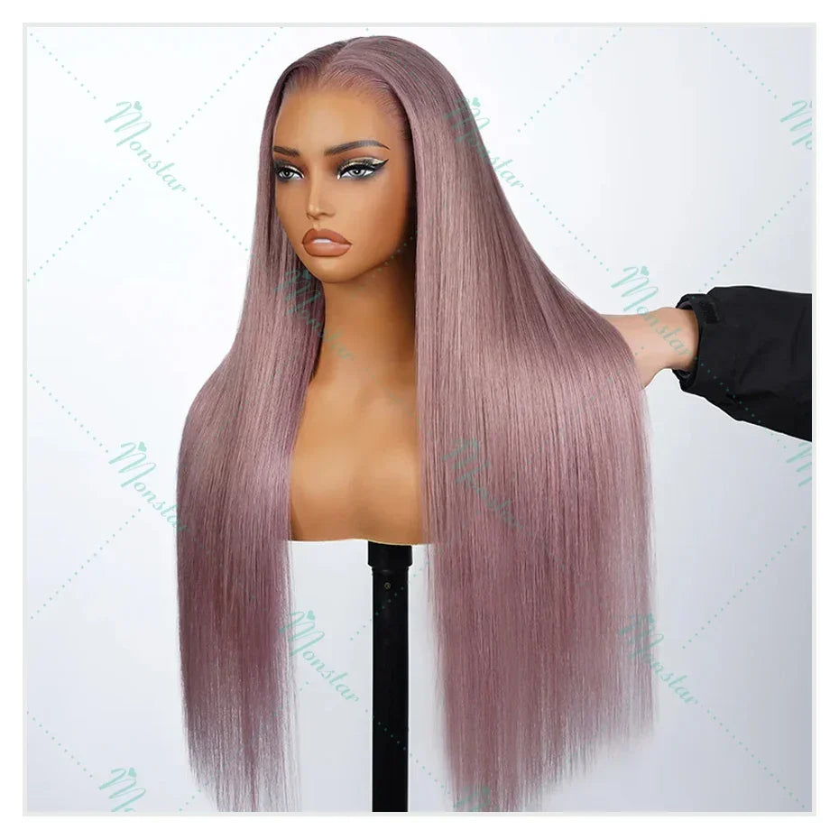 Monstar 13x6 Ash Purple HD Lace Frontal Wig Human Hair Pre Plucked Vietnamese Raw Straight Rose Gold Hair Colored Wigs For Women