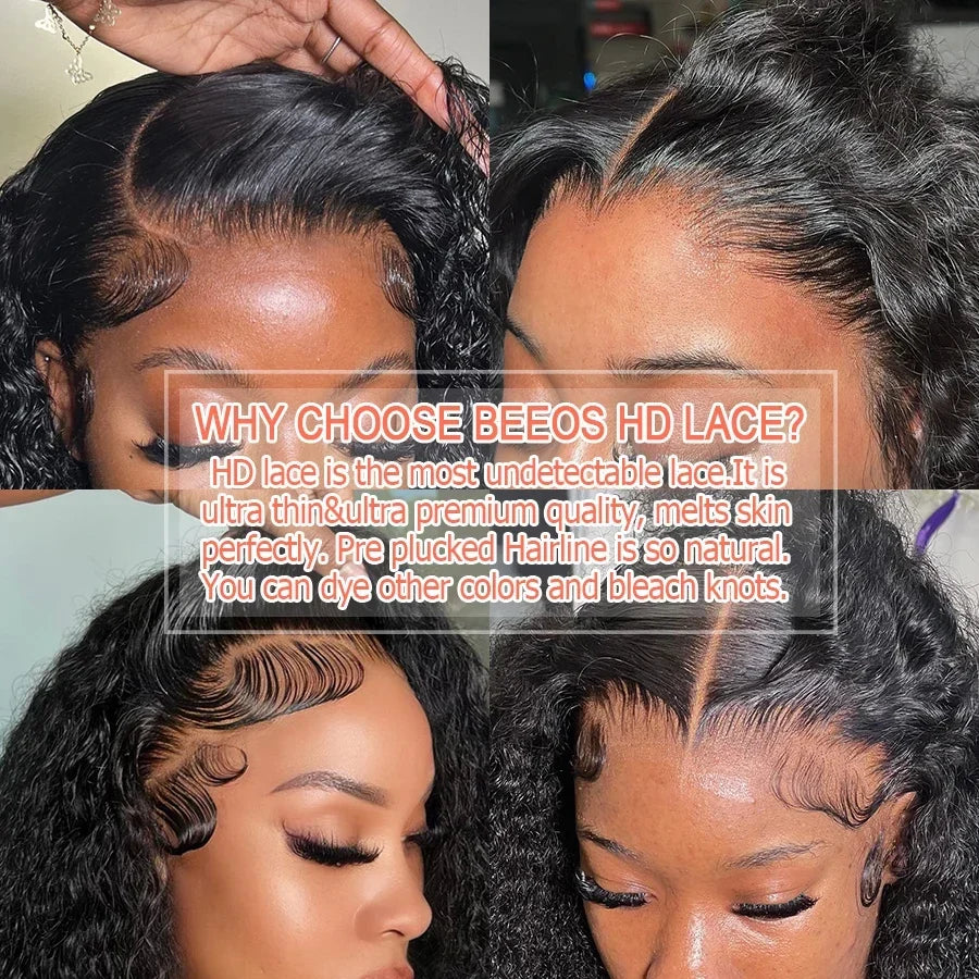 BEEOS Jerry Curly Glueless 250% Skinlike 13x6 HD Lace Front Human Hair Wigs Preplucked 5x5 HD Transparent Lace Wigs For Women