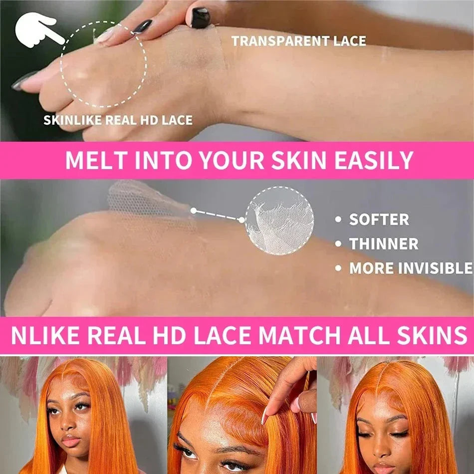 30 inch 13x4 Orange Ginger Lace Front Wig Body Wave Lace Frontal Wig Brazilian Ginger Human Hair Colored Wigs Pre Plucked