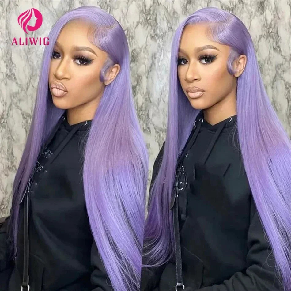 HD Purple 13x4 Straight Lace Frontal Wigs Light Purple Colored Lace Front Wig For Women Transparent Glueless Wigs Pre Plucked