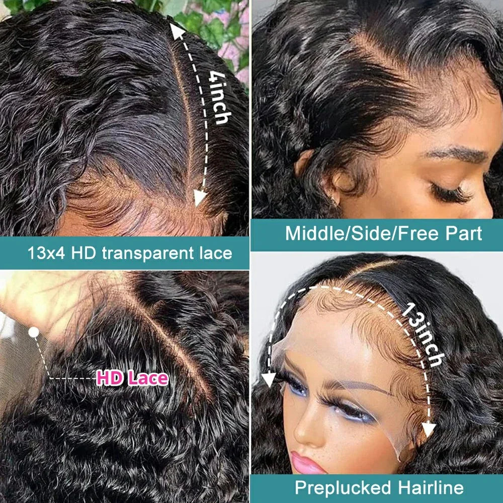 Transparent Remy Deep Wave Lace Front Wig 13x4 13x6 Water Wave Lace Frontal Wig 4X4 Closure Human Hair Wigs For Women Glueless