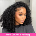 Kinky Curly Half Wig Human Hair 3 4 Flip Over Half Wig Afro Curly Wear Go Glueless Wig 300% Density Full Human Hair Wigs on Sale