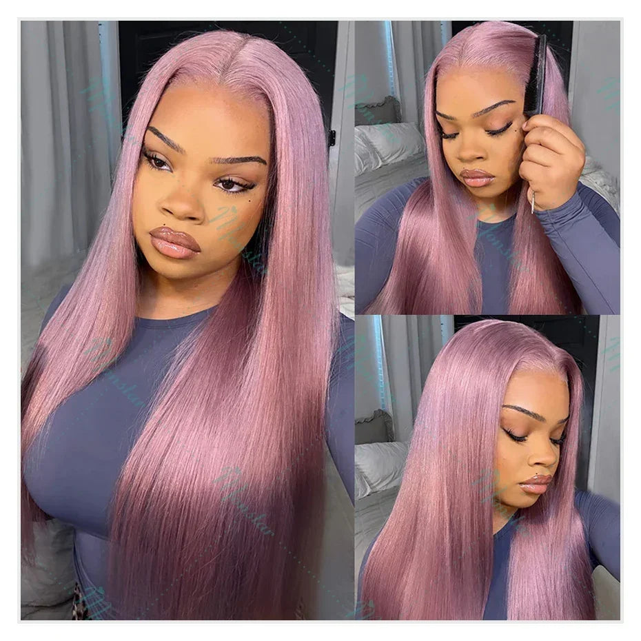 Monstar 13x6 Ash Purple HD Lace Frontal Wig Human Hair Pre Plucked Vietnamese Raw Straight Rose Gold Hair Colored Wigs For Women