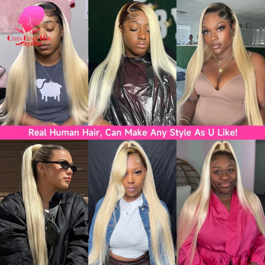 13x6 Lace Frontal Wig 1B 613 Ombre Blonde Full Lace Human Hair Wig Dark Roots Pre Plucked  Lace Front Human Hair Wigs for Women
