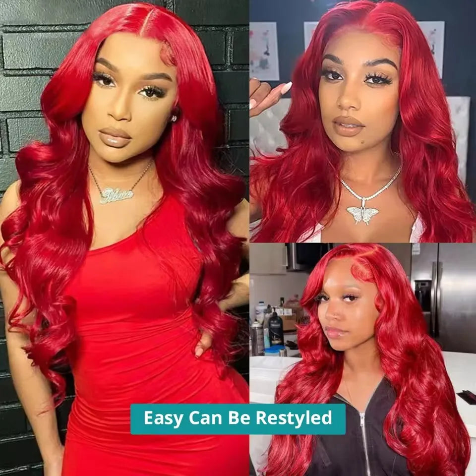 13x6 Lace Frontal Wig Hot Red Body Wave 30 40 Inch 13x6 Lace Front Human Hair Wigs Preplucked Red Colored 4x4 5x5 HD Transparent