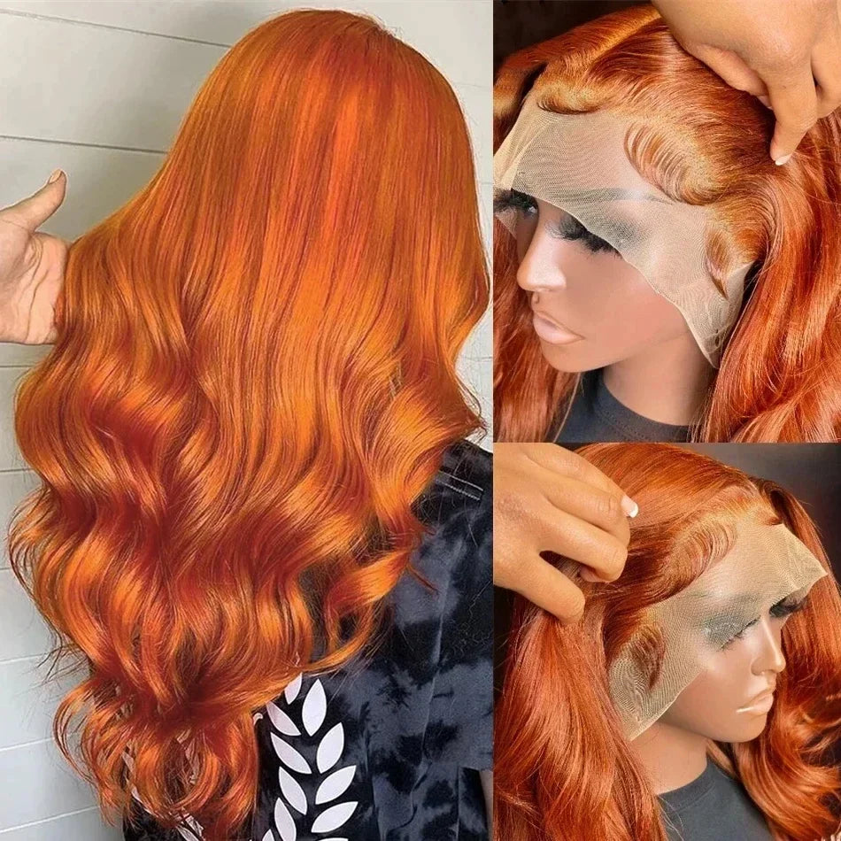 30 inch 13x4 Orange Ginger Lace Front Wig Body Wave Lace Frontal Wig Brazilian Ginger Human Hair Colored Wigs Pre Plucked