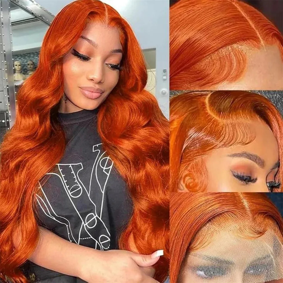 Ginger Human Hair Wigs Body Wave Frontal Wig 13X6 Human Hair 30 Inch Colored Lace Front Wig Brazilian Hair 250 Density For Women