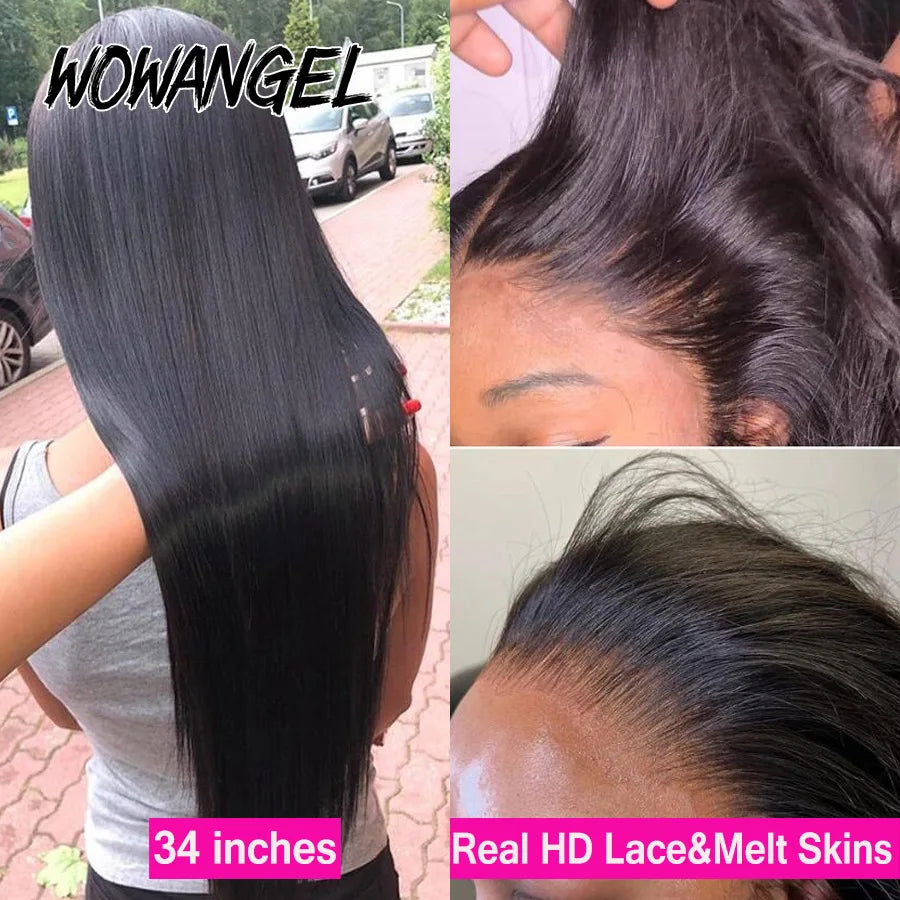 Wow Angel 250% 13x6 HD Lace Frontal Wig Straight Ultra-Fitted HD Transparent Lace Front Human Hair Wigs Melt Skins For Women