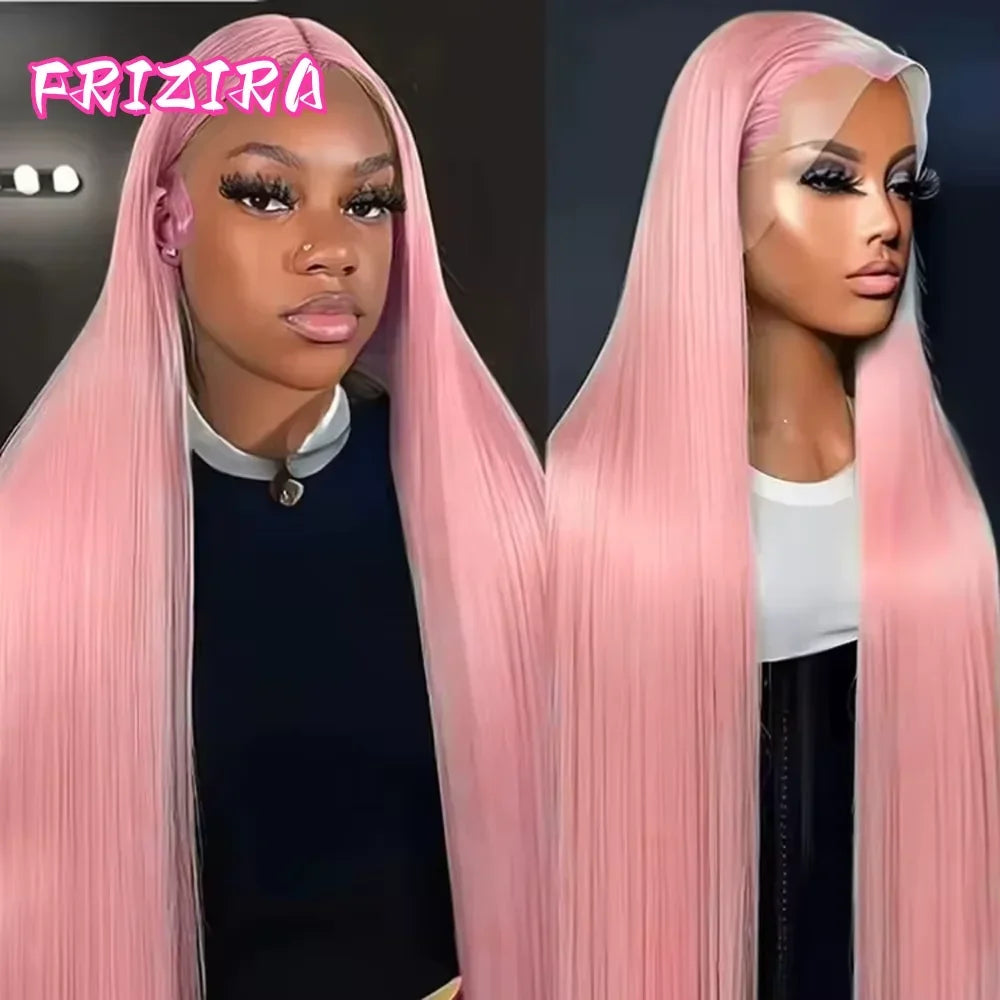 250% Density Light Pink Bone Straight Pink Human Hair Wig 30 Inch 13x6 HD Transparent Lace Frontal Wigs Real Human Hair