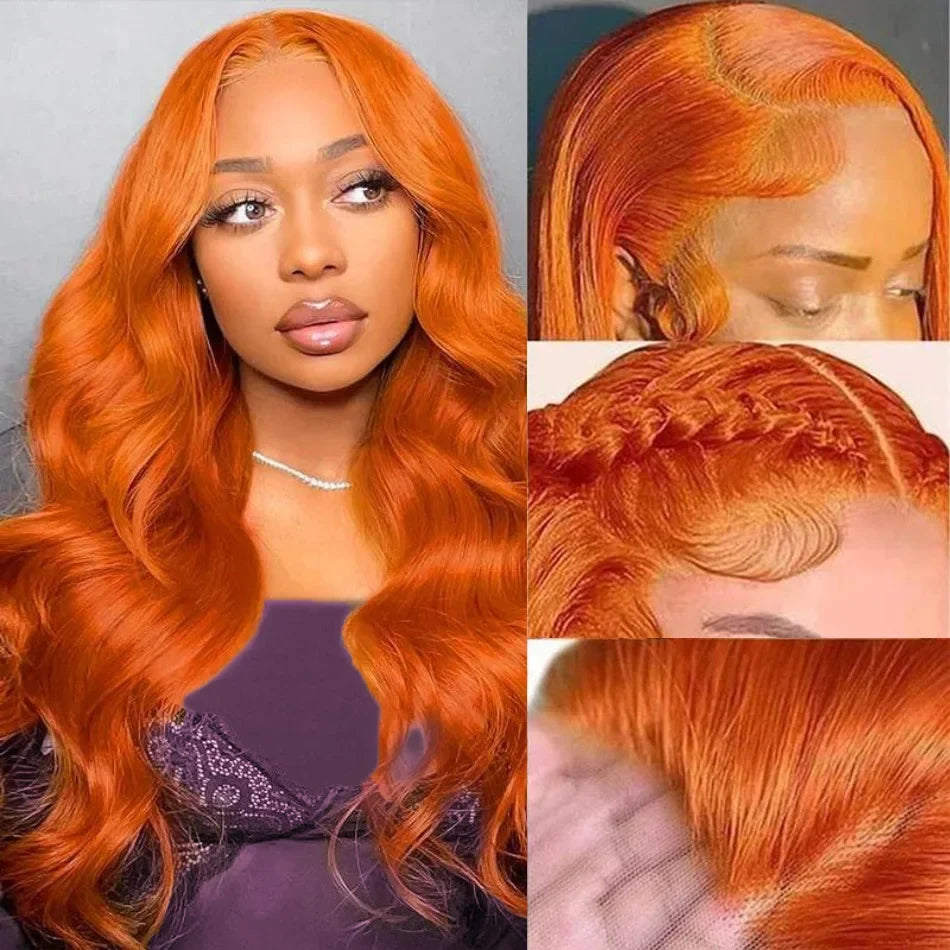 Ginger Human Hair Wigs Body Wave Frontal Wig 13X6 Human Hair 30 Inch Colored Lace Front Wig Brazilian Hair 250 Density For Women