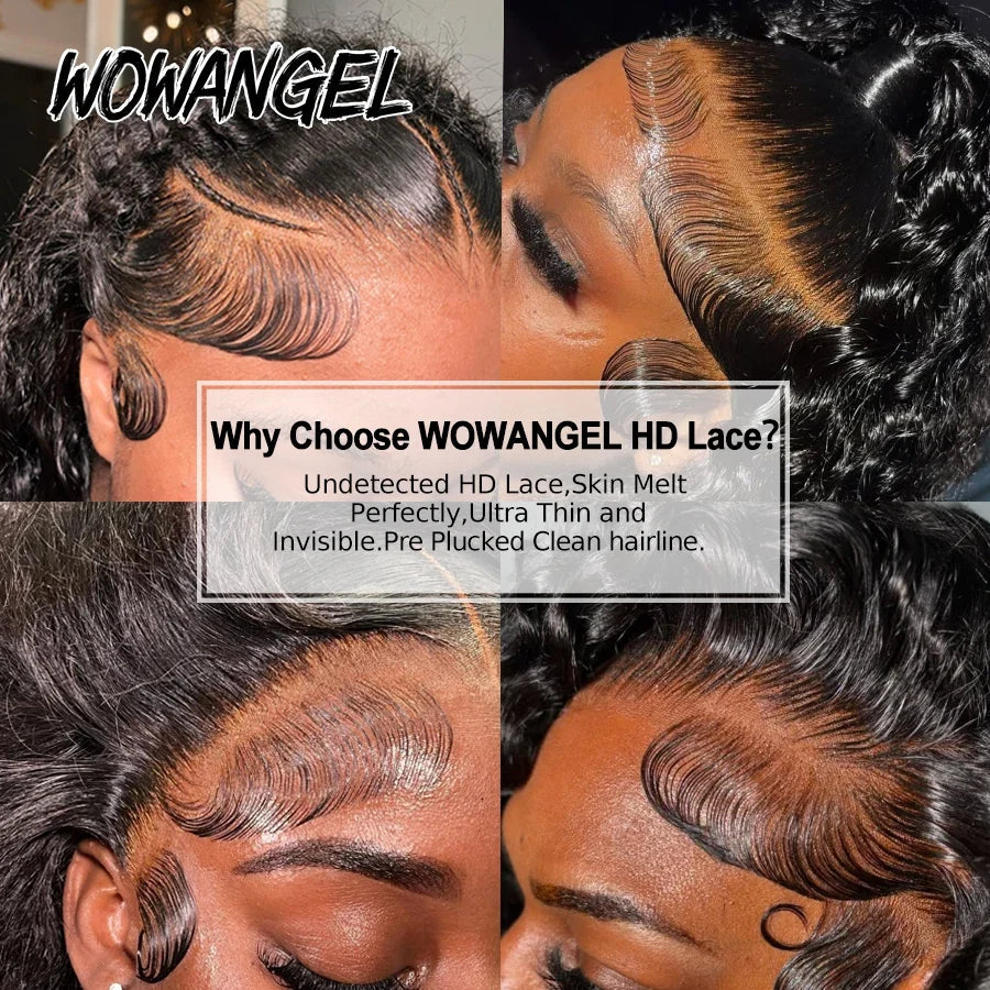 Wow Angel 13x6 HD Lace Full Frontal Wigs 250% Burmese Curly Human Hair Wigs Skins Melted Pre Plucked Brazilian Hair For Women