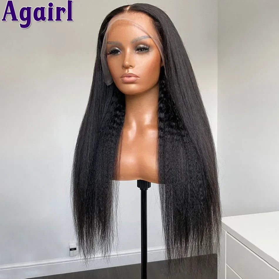 200% Orange Brown Yaki Kinky Straight Human Hair Wigs 13x4 13x6 Lace Frontal Wig Pre Plucked Ready To Go 6x4 Lace Wigs for Women