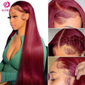 99J Burgundy Lace Front Wig 13x6 Brazilian Human Hair 13x4 Straight Red Colored Lace Frontal Human Hair Wigs Woman Pre Plucked