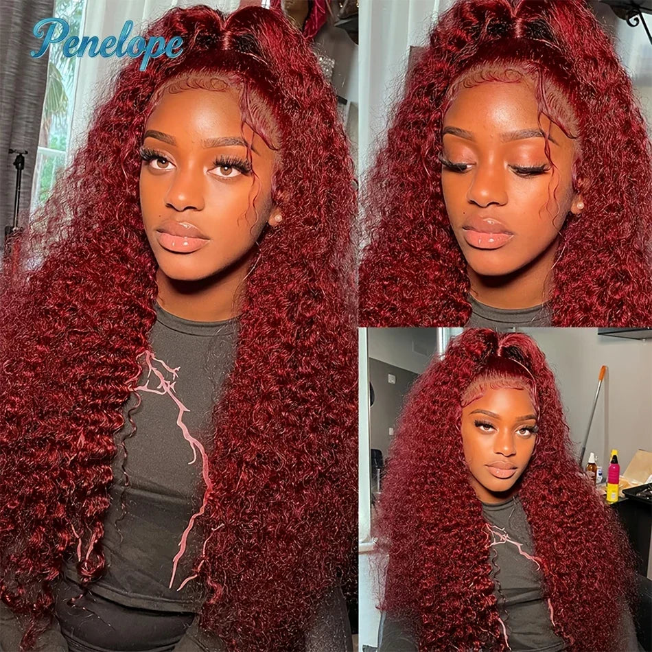 99J Burgundy 200% 13x4 HD Lace Front Wigs Human Hair Wine 30 36 Inch Deep Wave Brazilian Colored Curly 13x6 Lace Frontal Wig